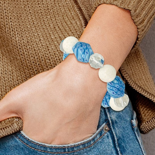 Natural Jade, Crystal, & Glass Bead Bracelet