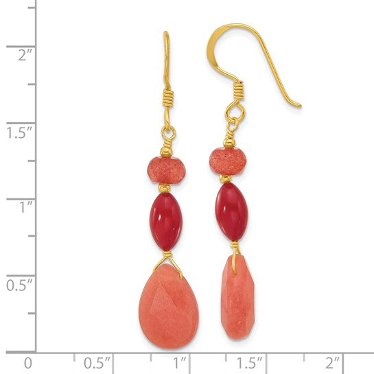 Natural Coral & Jade Dangle Earrings Gold Over Sterling Silver