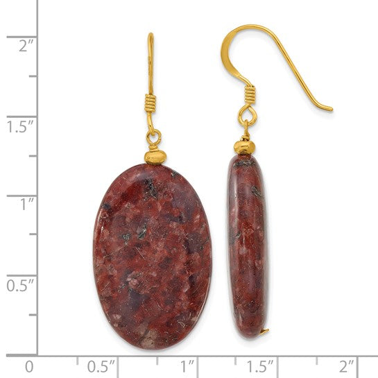 Natural Gold Plated Jasper Earrings Sterling Silver
