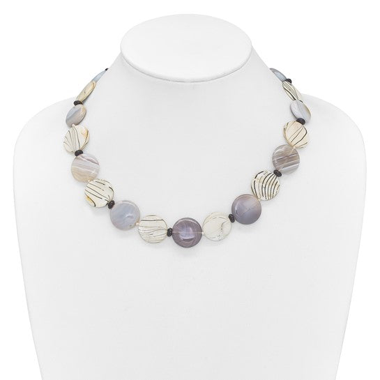 Zebra Mother Of Pearl, Natural Agate, & Natural Sardonyx Necklace Sterling Silver