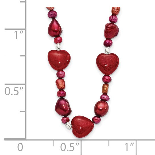 Red Jade Heart & Cultured Peal Necklace
