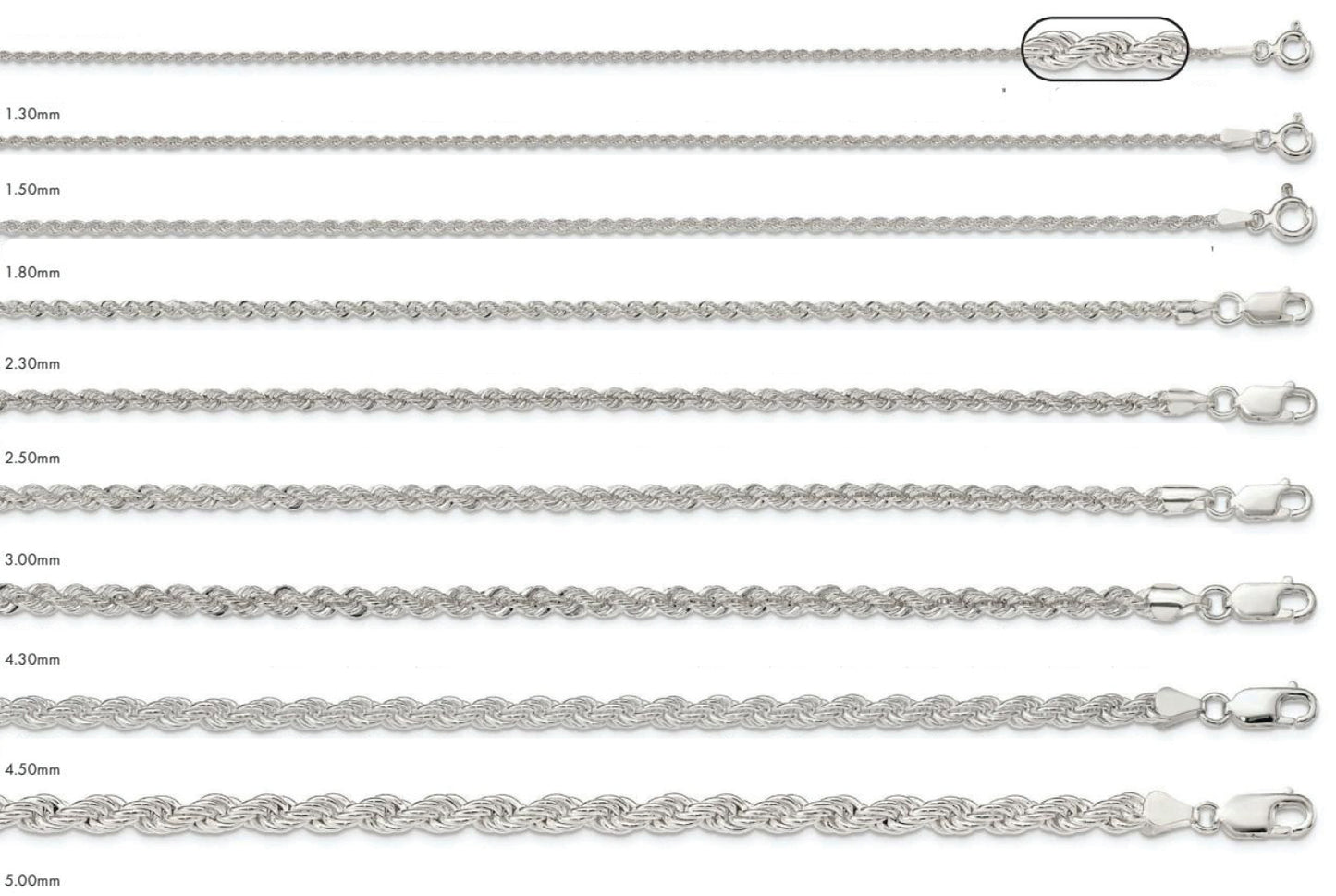 Sterling Silver Solid Rope Chain