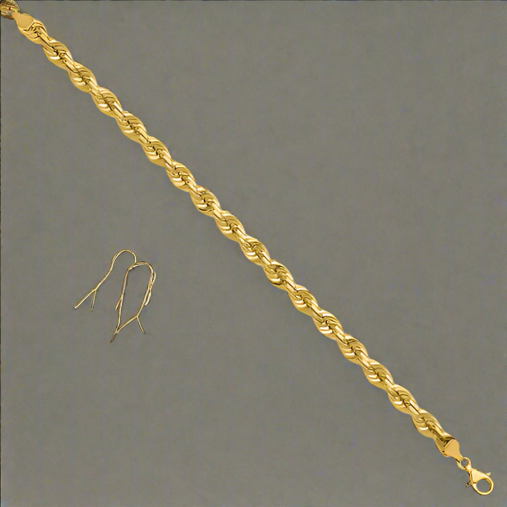14K Gold Diamond Cut Rope Chain Semi Solid