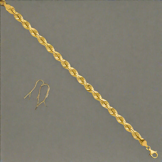 14K Gold Diamond Cut Rope Chain Semi Solid