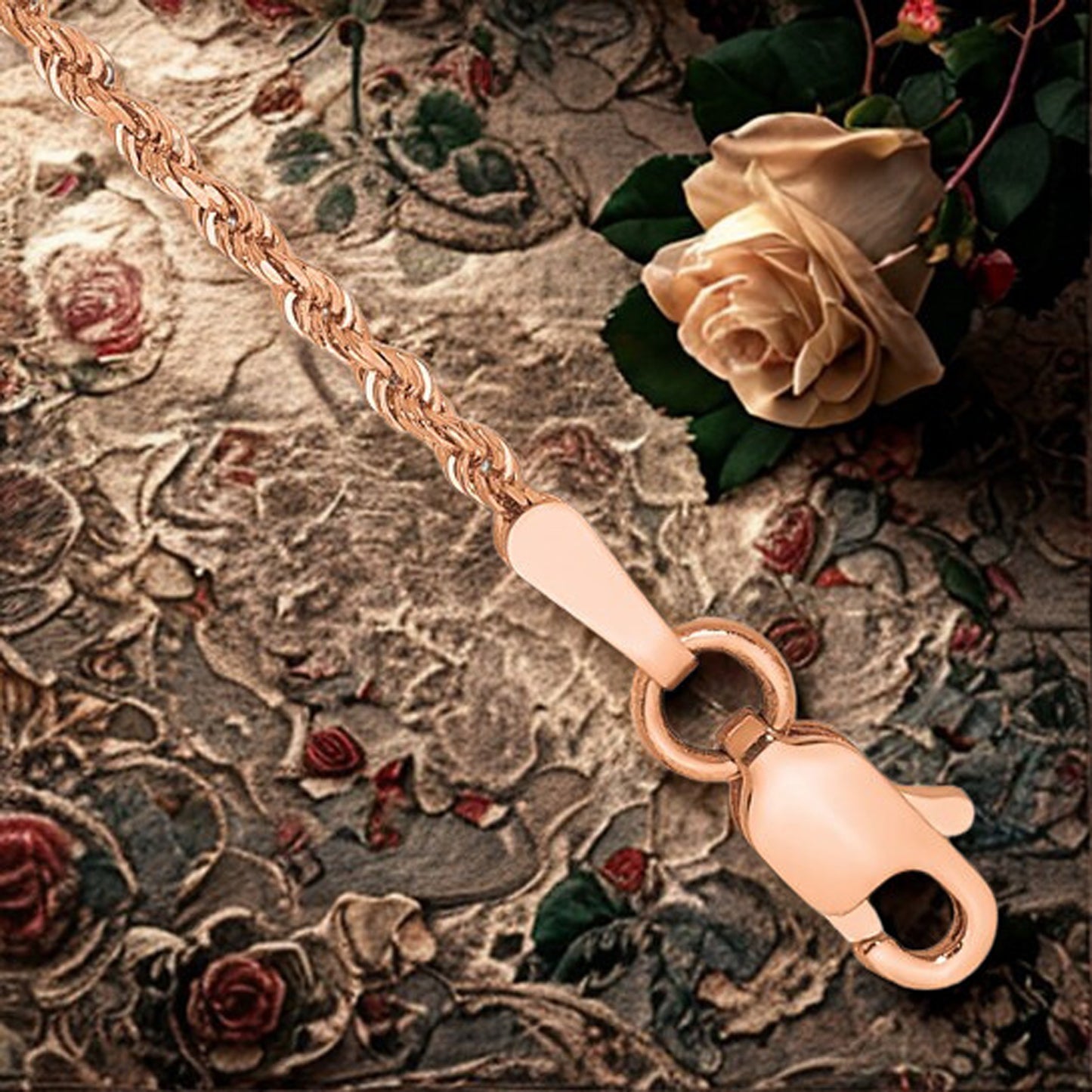 14k Rose Gold Diamond Cut Rope