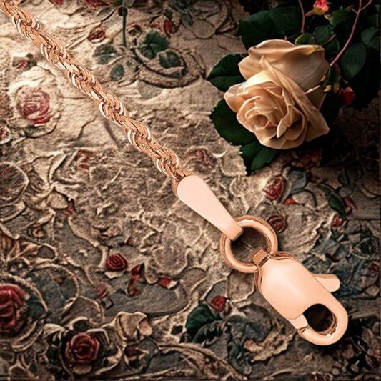 14k Rose Gold Diamond Cut Rope