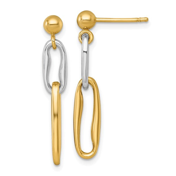 14K White/Yellow Gold Two Tone Large Paperclip Post Earrings