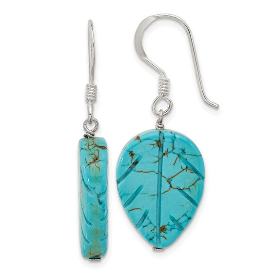 Turquoise Reconstructed Magnesite Leaf Earrings Sterling Silver