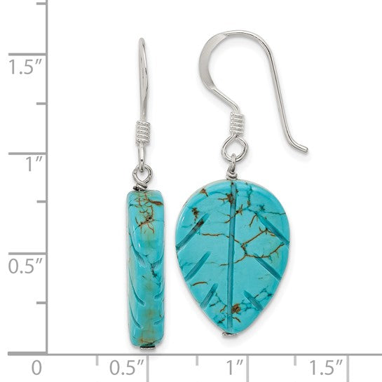 Turquoise Reconstructed Magnesite Leaf Earrings Sterling Silver