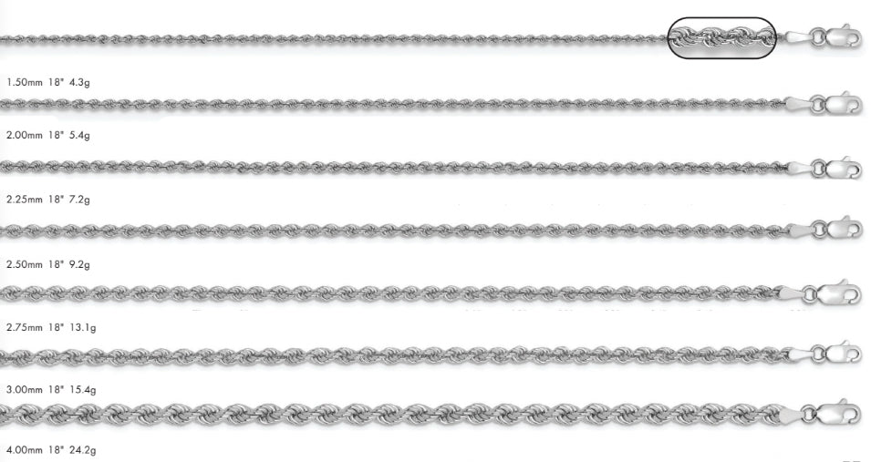 14K White Gold Rope Chain