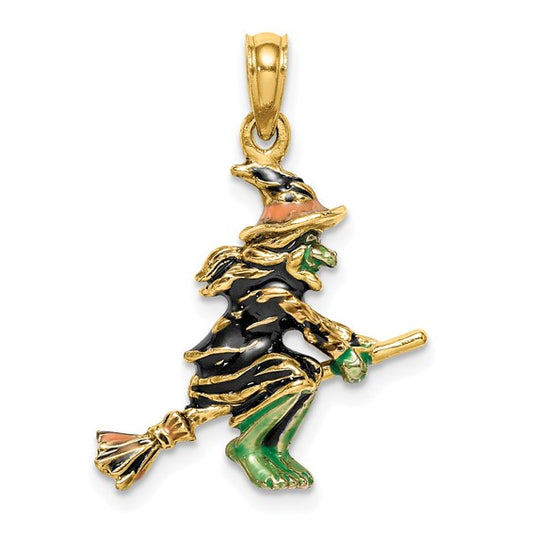 Witch's Broom 3D 14K Gold Charm Pendant