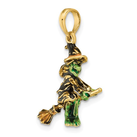 Witch's Broom 3D 14K Gold Charm Pendant