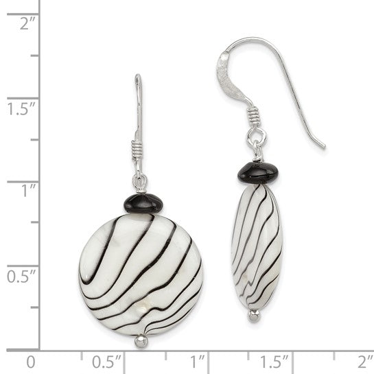Zebra Mother Of Pearl & Natural Agate Earrings Sterling Silver