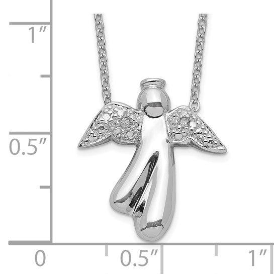 Sterling Silver White Gold Plated Angel & Diamond Chain & Pendant Set