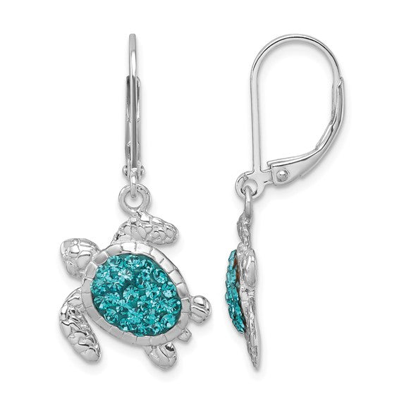 Sterling Silver Crystal Turtle Dangle Earrings
