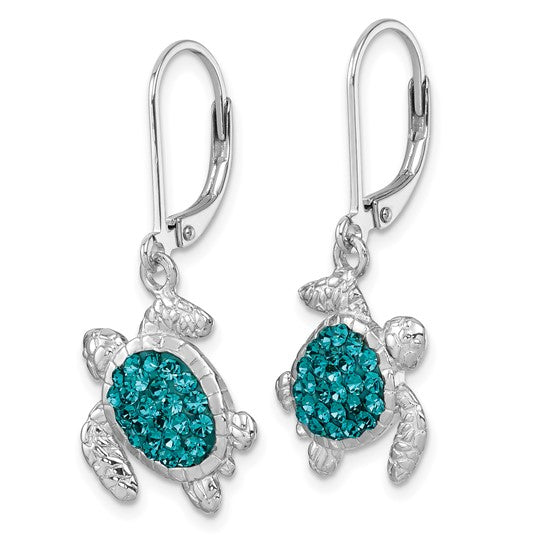 Sterling Silver Crystal Turtle Dangle Earrings