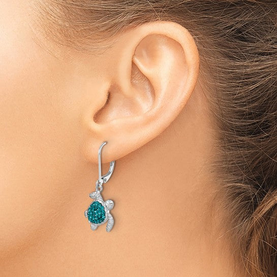 Sterling Silver Crystal Turtle Dangle Earrings