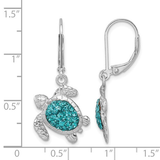 Sterling Silver Crystal Turtle Dangle Earrings
