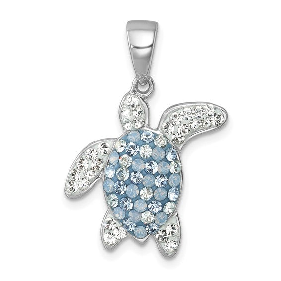 Sterling Silver Blue Crystal Turtle Pendant