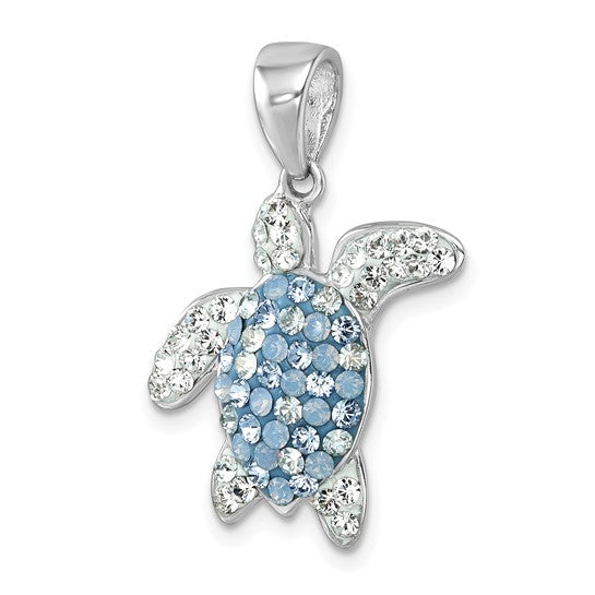 Sterling Silver Blue Crystal Turtle Pendant