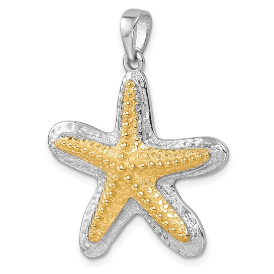 Sterling Silver 14K Gold Start Fish Two Tone Seal Pendant