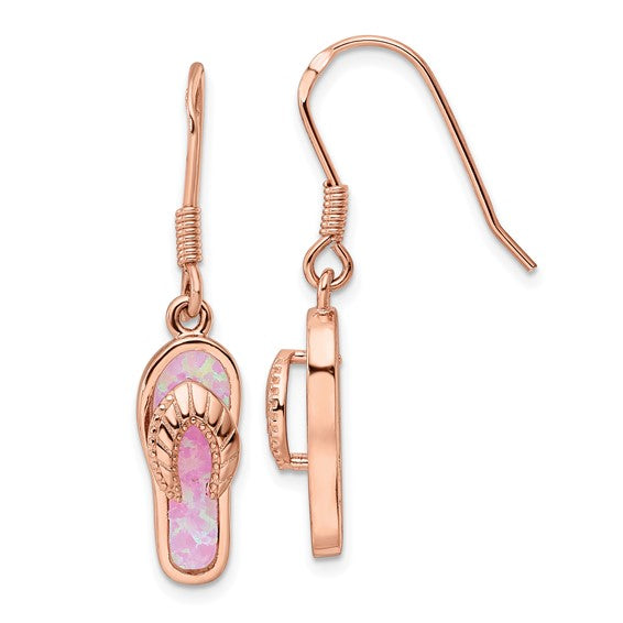 Sterling Silver Rose Gold Plated Opal Flip Flop Earrings