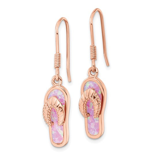 Sterling Silver Rose Gold Plated Opal Flip Flop Earrings