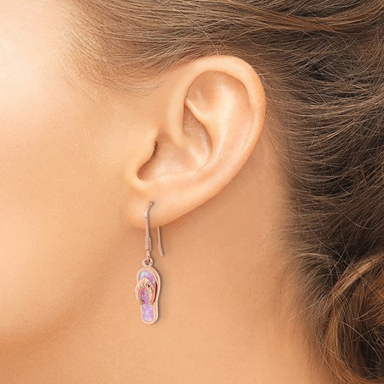 Sterling Silver Rose Gold Plated Opal Flip Flop Earrings
