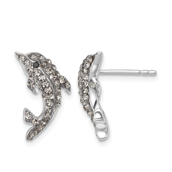 Sterling Silver Crystal Dolphin Post Earrings