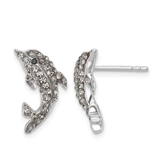 Sterling Silver Crystal Dolphin Post Earrings