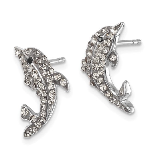 Sterling Silver Crystal Dolphin Post Earrings