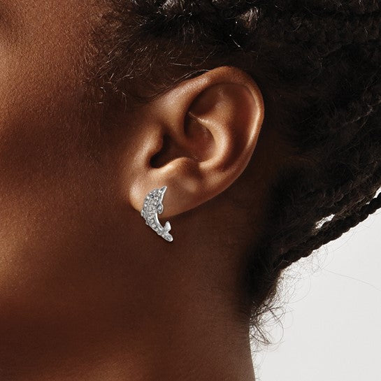 Sterling Silver Crystal Dolphin Post Earrings