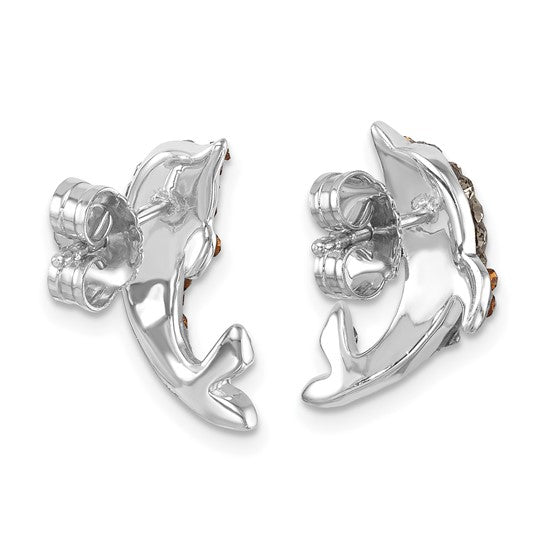 Sterling Silver Crystal Dolphin Post Earrings