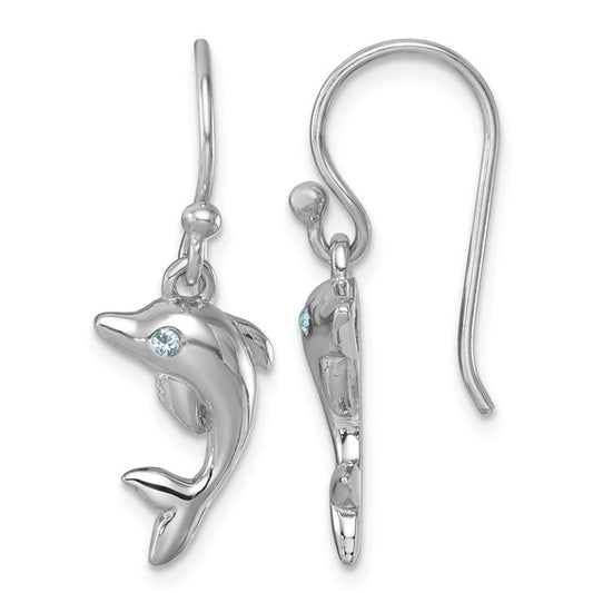 Sterling Silver Crystal Dolphin Dangle Earrings