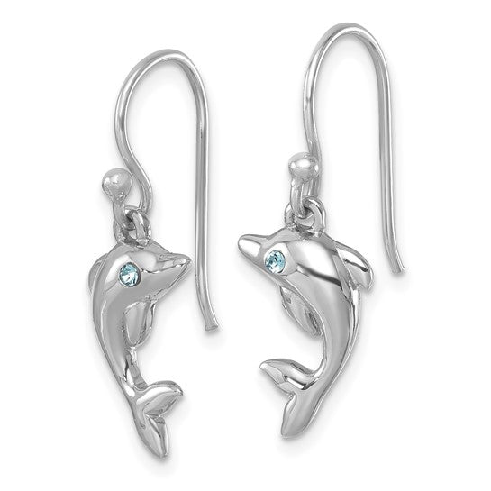 Sterling Silver Crystal Dolphin Dangle Earrings