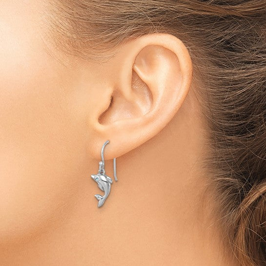 Sterling Silver Crystal Dolphin Dangle Earrings