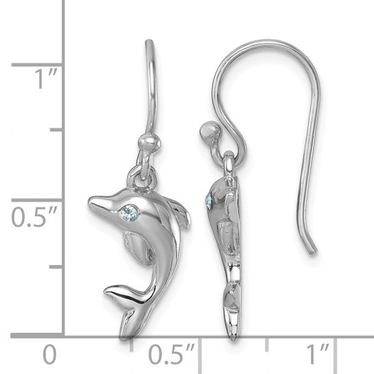 Sterling Silver Crystal Dolphin Dangle Earrings