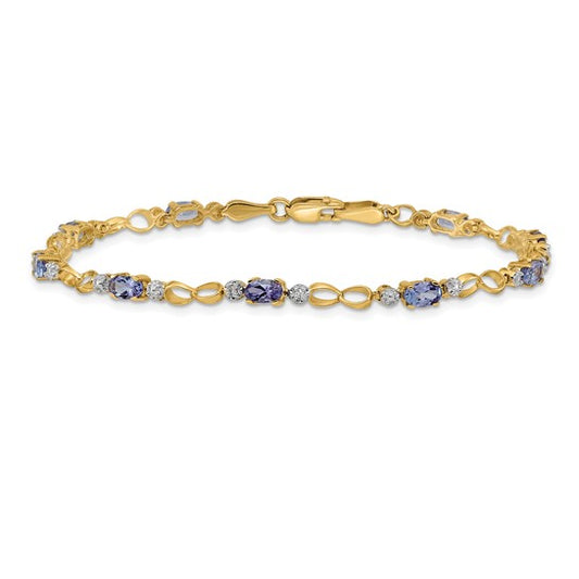 14K Yellow Gold Tanzanite & Diamond Jump Ring Bracelet