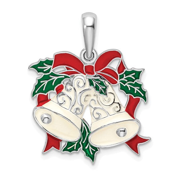 Sterling Silver Christmas Holly Bells Pendant