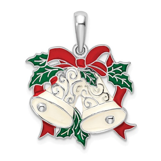 Sterling Silver Christmas Holly Bells Pendant