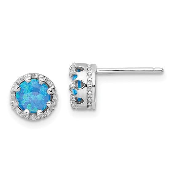 Sterling Silver White Gold Plated Lab Created Opal Stud Earrings