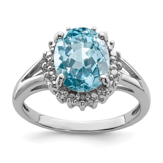 White Gold Filled Sterling Silver 2 Carat Blue Topaz Spike Halo Ring