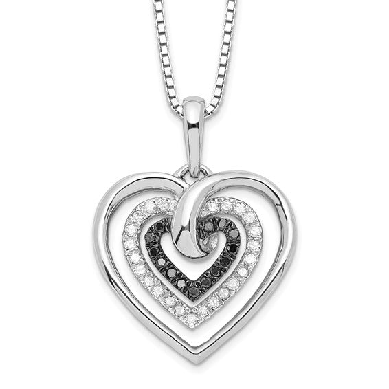 White Night White Gold Filled Sterling Silver Black & White Triple Heart Chain & Pendant Set
