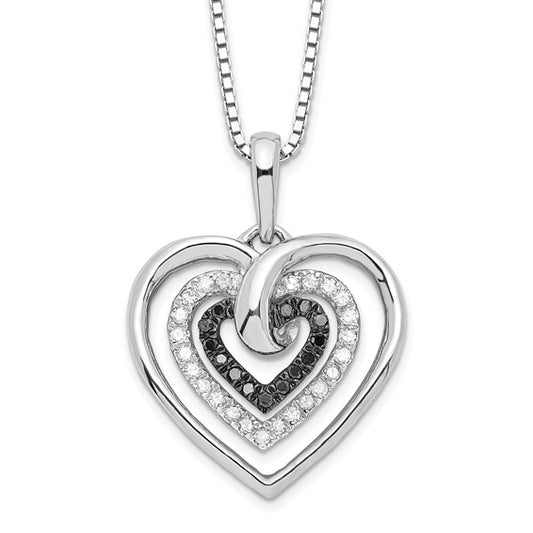 White Night White Gold Filled Sterling Silver Black & White Triple Heart Chain & Pendant Set
