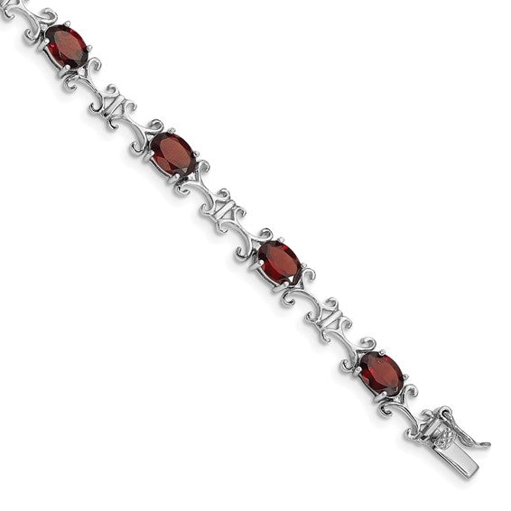 Sterling Silver 10 Carat Natural Garnet Link Bracelet