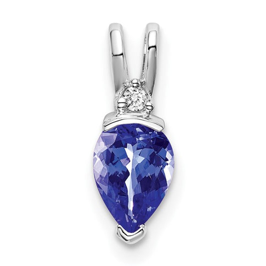 14K White Gold Pear Shaped Natural Tanzanite & Diamond Pendant