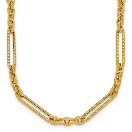 14K Yellow Gold Fancy Link Paperclip Necklace