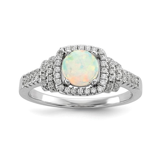 Sterling Silver Lab Created Opal CZ Double Halo Rimg