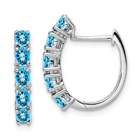 White Gold Filled Sterling Silver 5 Stone Blue Topaz Hinged Hoop Earrings