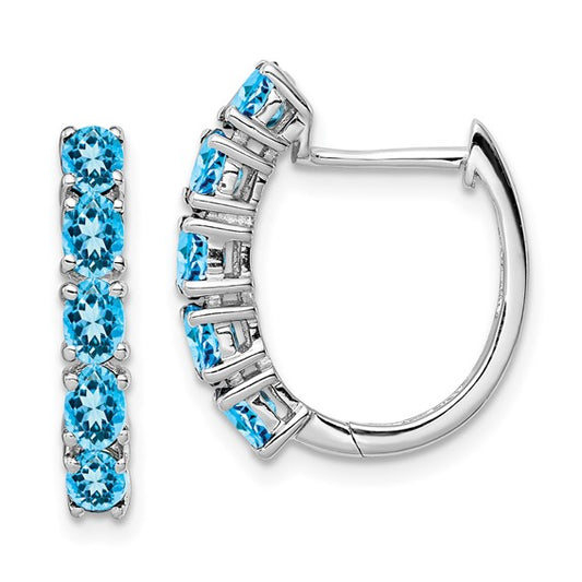 White Gold Filled Sterling Silver 5 Stone Blue Topaz Hinged Hoop Earrings
